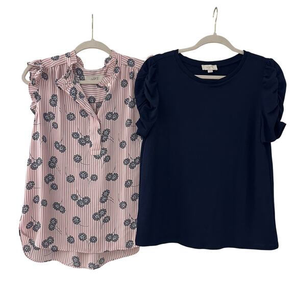 BUNDLE Loft Womens M Workwear Tops Lightweight Pink Blue Short Sleeve - Picture 1 of 6